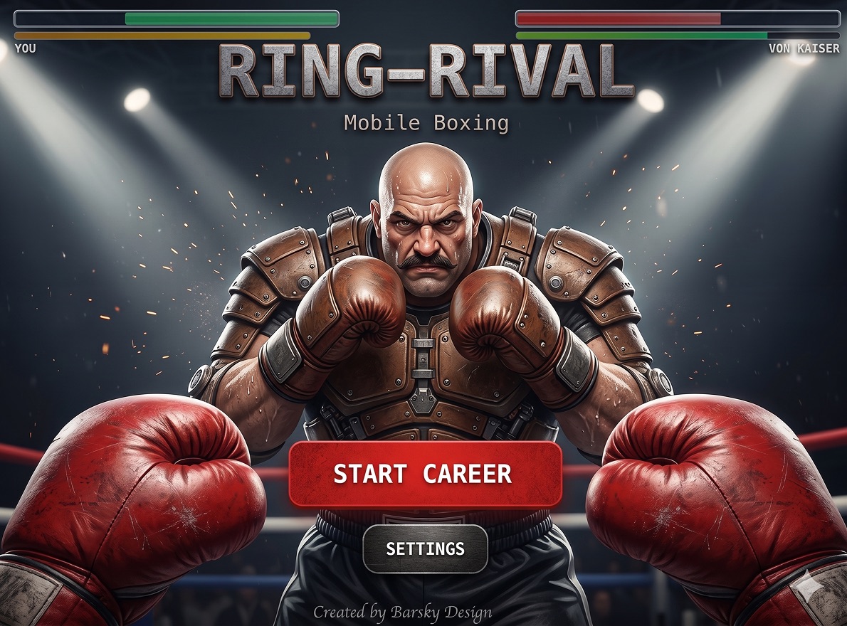 Ring-Rival title screen — first-person boxing against an armored opponent, Start Career button front and center